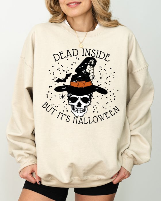 Dead Inside Skeleton Ghost Western Witch Skull Halloween Costume Graphic Sweatshirt