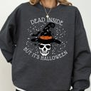 XL Dark Gray Heather Dead Inside Skeleton Ghost Western Witch Skull Halloween Costume Graphic Sweatshirt