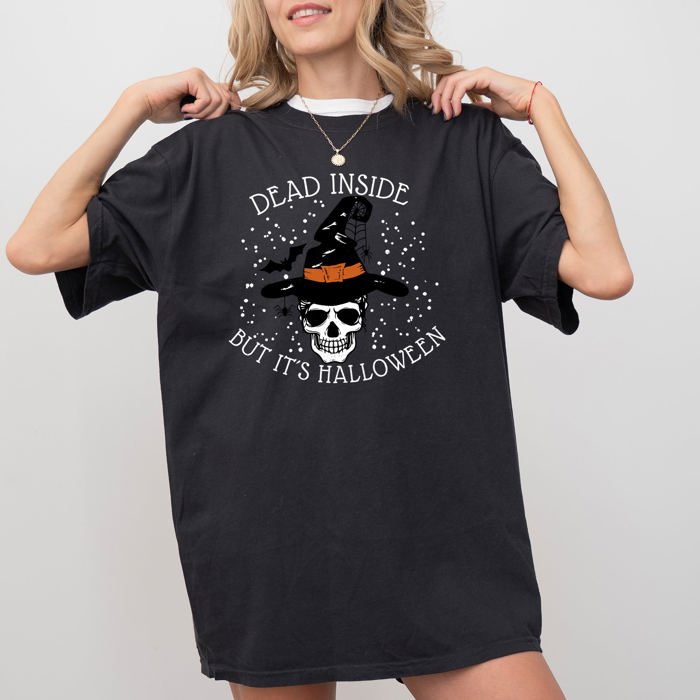 Dead Inside Skeleton Ghost Western Witch Skull Aesthetic Halloween Meme Costume Comfort Colors Tee