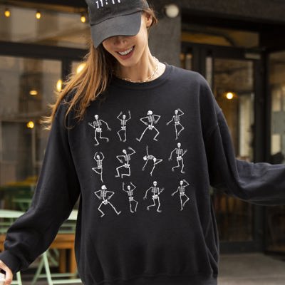 Mini Dancing Skeletons Ghost Western Witch Skull Halloween Costume Parade Night Sweatshirt