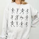 XXL Ash Light Gray Mini Dancing Skeletons Ghost Western Witch Skull Halloween Costume Parade Night Sweatshirt