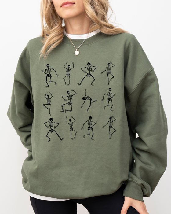 Mini Dancing Skeletons Ghost Western Witch Skull Halloween Costume Parade Night Sweatshirt