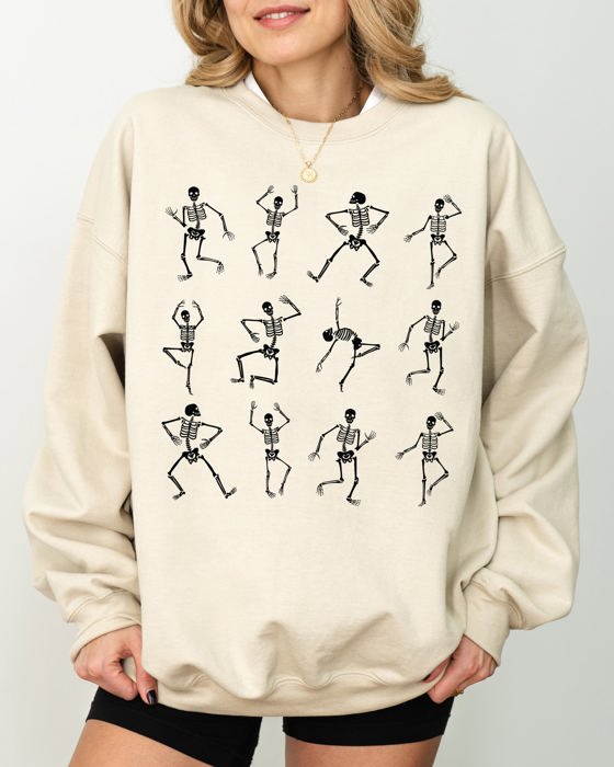 Mini Dancing Skeletons Ghost Western Witch Skull Halloween Costume Parade Night Sweatshirt