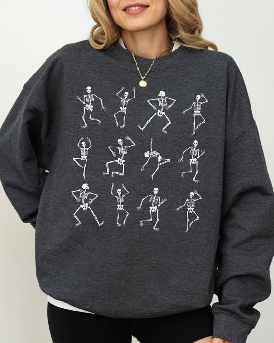 Mini Dancing Skeletons Ghost Western Witch Skull Halloween Costume Parade Night Sweatshirt