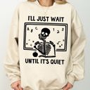XL Sand I'll Just Wait Teacher Skeleton Ghost Western Witch Skull Halloween Aesthetic Meme Sweatshirt