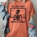 Small Yam I'll Just Wait Teacher Skeletons Ghost Western Witch Skull Halloween Costume Comfort Colors Tee