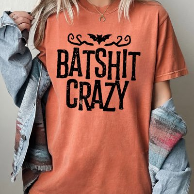 Batshit Crazy Skeletons Ghost Western Witch Skull Meme Halloween Comfort Colors Tee