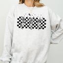 XXXL Ash Light Gray Dancing Skeletons Checkered Ghost Western Witch Skull Halloween Costume Sweatshirt