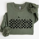 XXL Military Green Dancing Skeletons Checkered Ghost Western Witch Skull Halloween Costume Sweatshirt