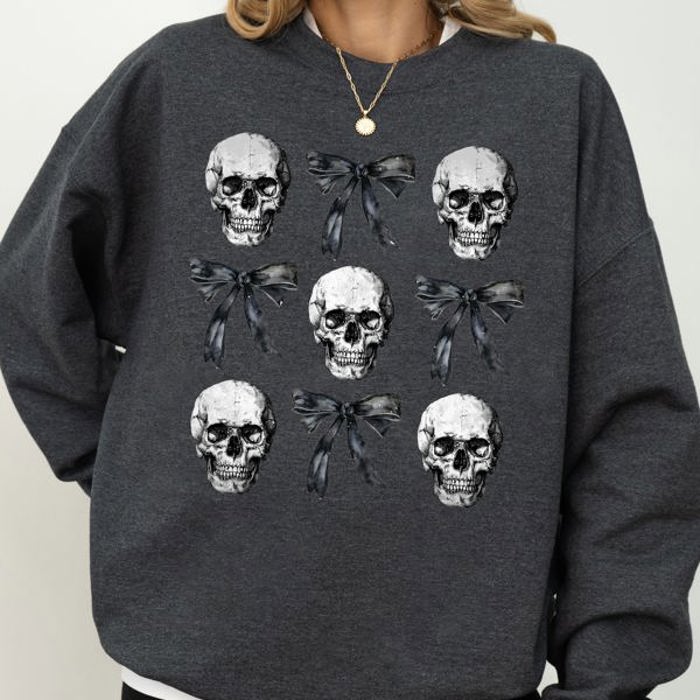 Bows and Skulls Skeleton Ghost Western Witch Meme Halloween Aesthetic Sweatshirt