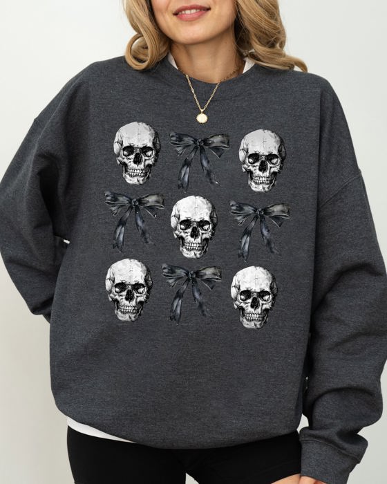Bows and Skulls Skeleton Ghost Western Witch Meme Halloween Aesthetic Sweatshirt