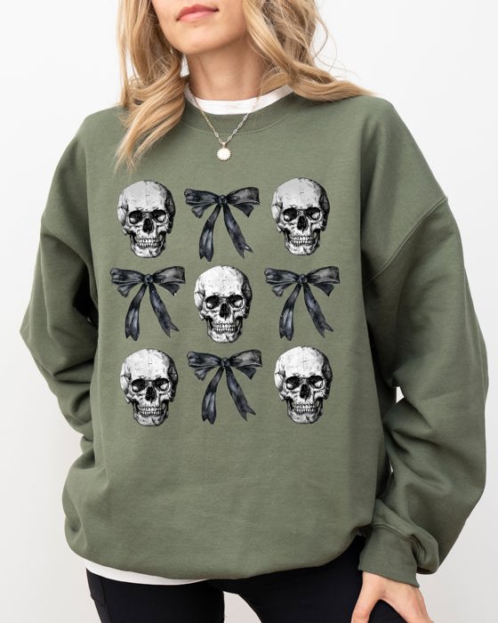 Bows and Skulls Skeleton Ghost Western Witch Meme Halloween Aesthetic Sweatshirt