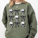 Medium Military Green Bows and Skulls Skeleton Ghost Western Witch Meme Halloween Aesthetic Sweatshirt