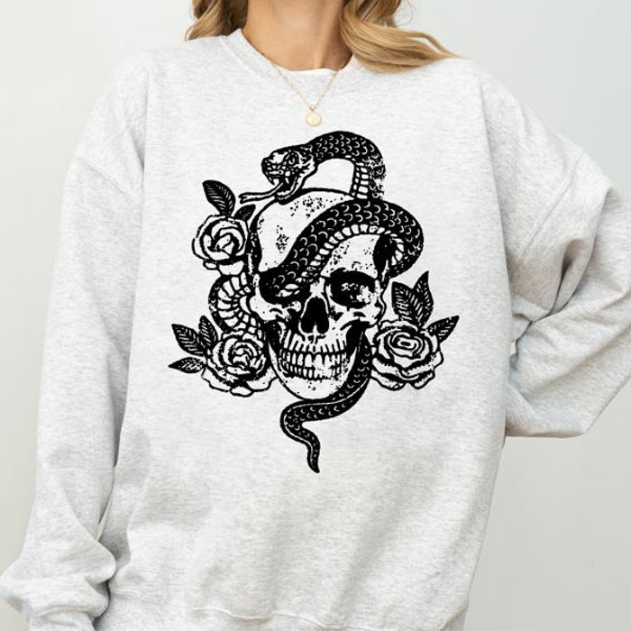 Skull Roses And Snakes Skeleton Ghost Western Witch Meme Collection Edition Sweatshirt