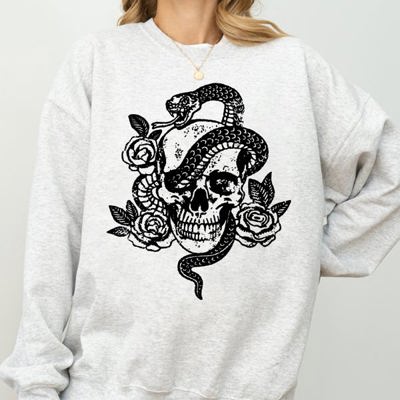 Skull Roses And Snakes Skeleton Ghost Western Witch Meme Collection Edition Sweatshirt