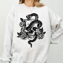 Small Ash Light Gray Skull Roses And Snakes Skeleton Ghost Western Witch Meme Collection Edition Sweatshirt