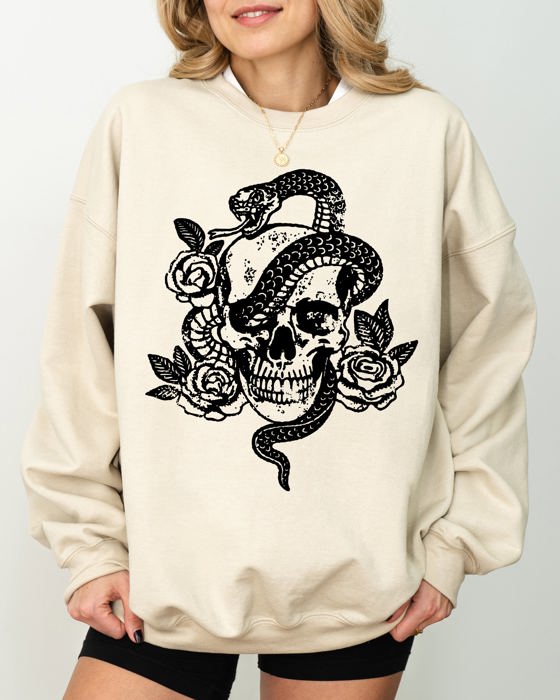Skull Roses And Snakes Skeleton Ghost Western Witch Meme Collection Edition Sweatshirt