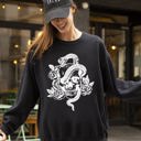Medium Black Skull Roses And Snakes Skeleton Ghost Western Witch Meme Collection Edition Sweatshirt