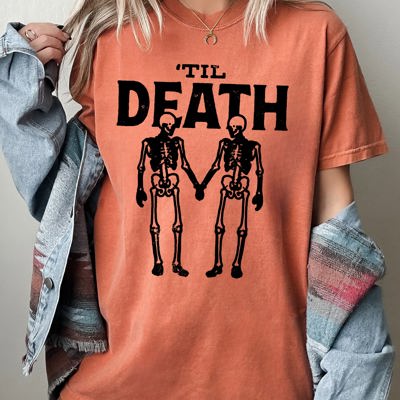 Til Death Skeleton Lovers Ghost Western Witch Halloween Costume Comfort Colors Tee