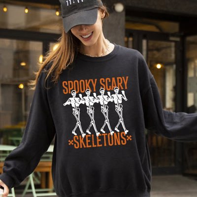 Spooky Scary Skeleton Ghost Witch Halloween Costume Nighttime Party Graphic Sweatshirt