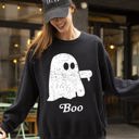  Boo Thumb Ghost Spooky Skeleton Witch Halloween Meme Western Aesthetic Sweatshirt