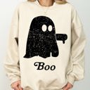  Boo Thumb Ghost Spooky Skeleton Witch Halloween Meme Western Aesthetic Sweatshirt