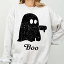 Medium Ash Light Gray Boo Thumb Ghost Spooky Skeleton Witch Halloween Meme Western Aesthetic Sweatshirt