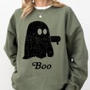 XXL Military Green Boo Thumb Ghost Spooky Skeleton Witch Halloween Meme Western Aesthetic Sweatshirt