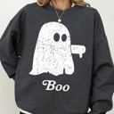Medium Dark Gray Heather Boo Thumb Ghost Spooky Skeleton Witch Halloween Meme Western Aesthetic Sweatshirt