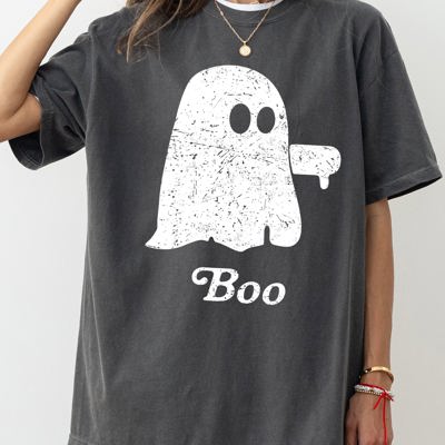 Boo Thumb Ghost Spooky Scary Skeleton Skull Western Witch Halloween Costume Meme Comfort Colors Tee