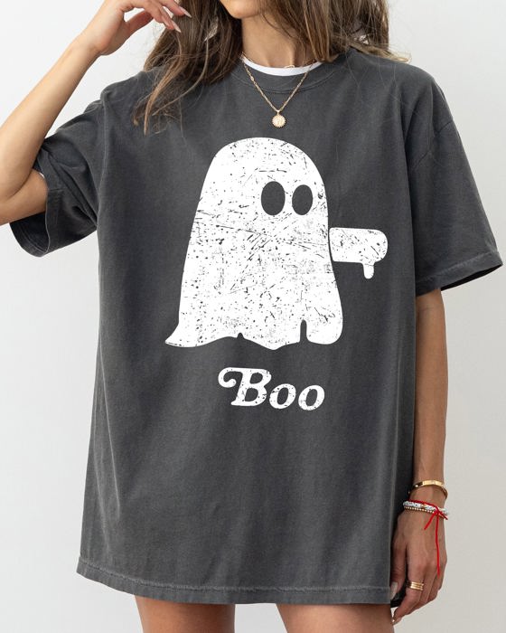 Boo Thumb Ghost Spooky Scary Skeleton Skull Western Witch Halloween Costume Meme Comfort Colors Tee