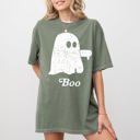 Small Moss Dark Green Boo Thumb Ghost Spooky Scary Skeleton Skull Western Witch Halloween Costume Meme Comfort Colors Tee