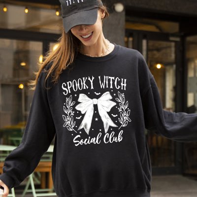 Spooky Witch Social Club Ghost Spooky Scary Skeleton Skull Western Witch Halloween Sweatshirt