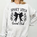 Large Ash Light Gray Spooky Witch Social Club Ghost Spooky Scary Skeleton Skull Western Witch Halloween Sweatshirt