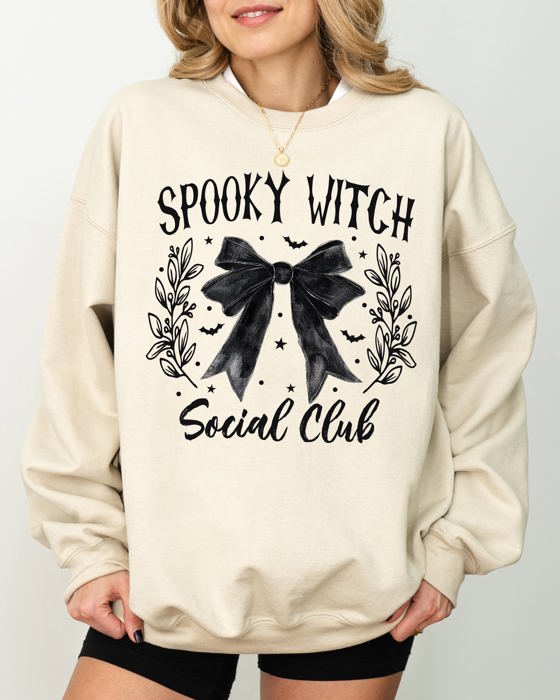 Spooky Witch Social Club Ghost Spooky Scary Skeleton Skull Western Witch Halloween Sweatshirt