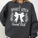 Large Dark Gray Heather Spooky Witch Social Club Ghost Spooky Scary Skeleton Skull Western Witch Halloween Sweatshirt