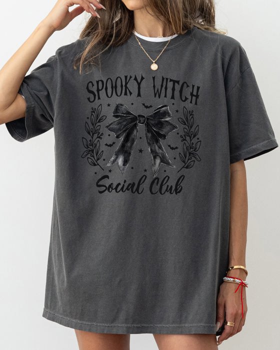 Spooky Witch Social Club Ghost Skeleton Halloween Costume Scary Haunted Comfort Colors Tee
