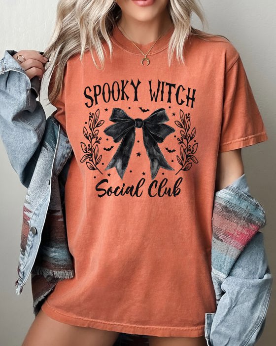 Spooky Witch Social Club Ghost Skeleton Halloween Costume Scary Haunted Comfort Colors Tee