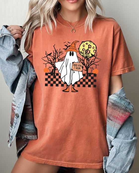 Need Ride To Salem Ghost Spooky Skeleton Witch Halloween Meme Comfort Colors Tee