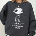 Large Dark Gray Heather I Am Falling Apart Zombie Witch Spooky Skeleton Costume Mental Health Sweatshirt