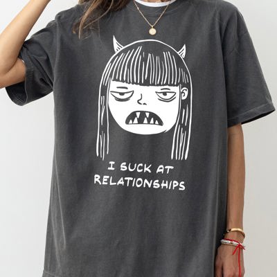I Suck At Relationships Witch Halloween Spooky Skeleton Macabre Comfort Colors Tee
