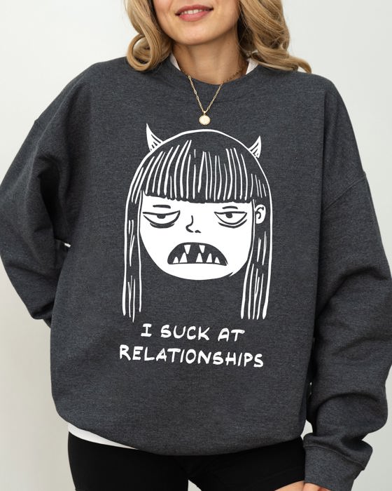 I Suck At Relationships Witch Aesthetic Love Life Halloween Skeleton Costume Sweatshirt
