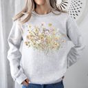 Medium Ash Light Gray Meadow Pressed Flowers Botanical Meadow Print On Soft Cozy Fleece Premium Sweatshirt