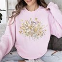 XL Light Pink Meadow Pressed Flowers Botanical Meadow Print On Soft Cozy Fleece Premium Sweatshirt
