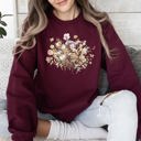 XL Maroon Meadow Pressed Flowers Botanical Meadow Print On Soft Cozy Fleece Premium Sweatshirt