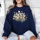 XXL Navy Meadow Pressed Flowers Botanical Meadow Print On Soft Cozy Fleece Premium Sweatshirt