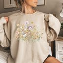 XL Sand Meadow Pressed Flowers Botanical Meadow Print On Soft Cozy Fleece Premium Sweatshirt