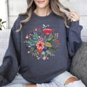 XXL Dark Gray Heather Circular Floral Folk Art Sweatshirt