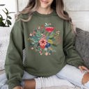 Large Military Green Circular Floral Folk Art Sweatshirt