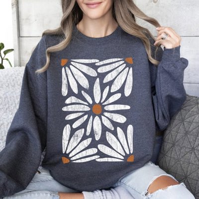 Boho Daisy Floral Bohemian Garden Print Soft Cotton-Polyester Premium Comfort Sweatshirt